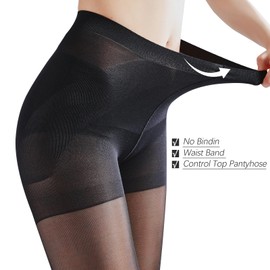 WAJIAFAR Control Top Pantyhose-2 Pairs 40D Sheer Tights Tummy Control Support Stockings High Waist Semi Opaque Tights (Black, XL)