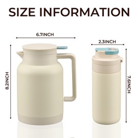 JXXM 2 Pack 49oz Thermal Coffee Carafe and 15oz Insulated Water Bottle, Stainless Steel Vacuum Thermal Carafes and Water Bottle for Keeping Coffee, Tea, Water - Keep 12 Hours Hot, 24 Hours Cold