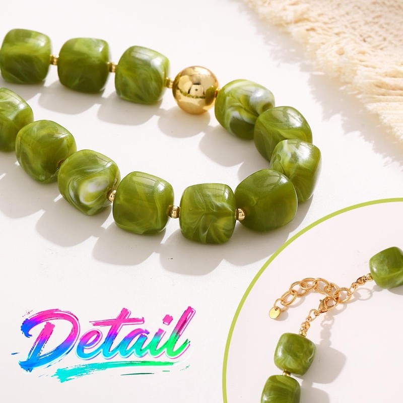 ACEDRE Chunky Beaded Choker Necklace Acrylic Square Beads Necklaces Beach