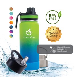 Hydro2go Stainless Steel Drinking Bottle 500 ml / 0.5 Litre - for Kids, School, Sports, Fitness & Outdoor Thermal Stainless Steel Bottle BPA-free + 3 Drinking Closures 100% Leak Proof Thermos