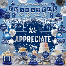 We Appreciate You Banner Decorations Blue Silver Thank You for All You Do Banner Honeycomb Centerpiece Hanging Swirl Employee Staff Appreciation Gifts Teacher Appreciation Graduation Party Decor
