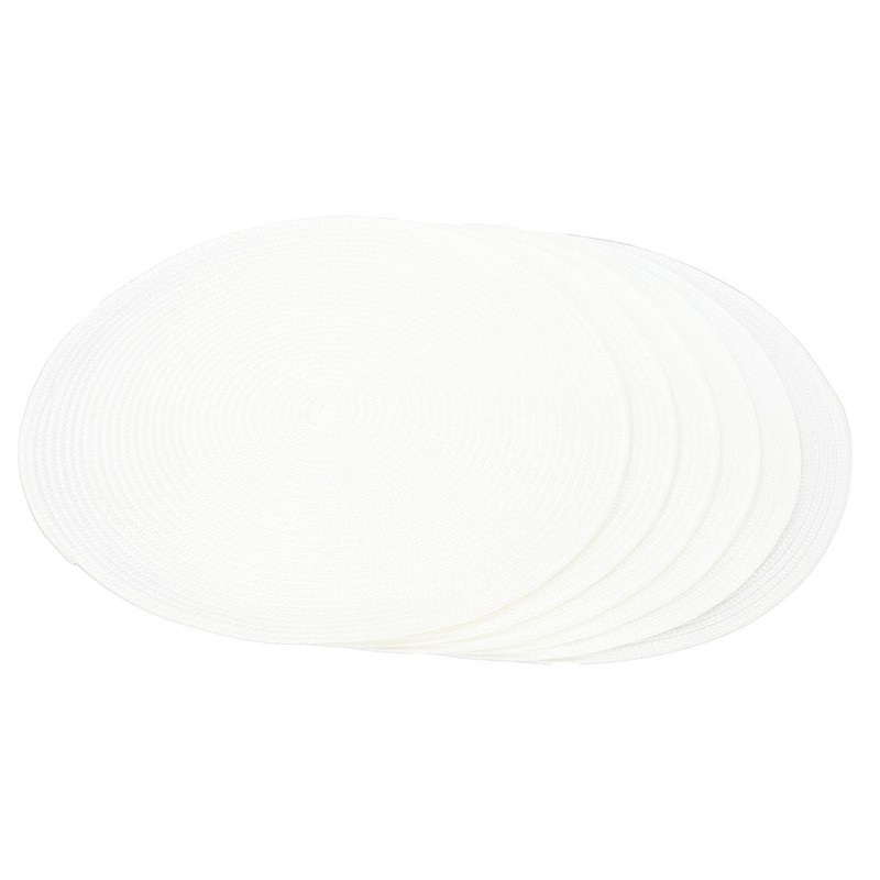 6PCS Round Placemat Woven White Table Mat Heat Insulation Easy