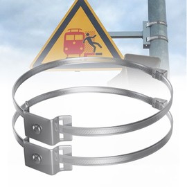 JUGGHOME Adjustable Sign Mounting Brackets for Larger Diameter Poles, Sign Mounting Hardware for Light Poles, Street Sign Holder Bracket, Pole Clamps Brackets with Stainless Steel Straps -2 Set