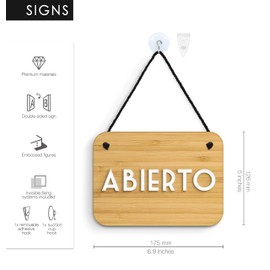 3DP Signs - Bamboo Retro Vintage Abierto/Cerrado Door Sign OC16 - Open/Closed Double Sided Hanging Door Plate - Reversible Open Closed Business Shop Window Sign for Pubs, Restaurants