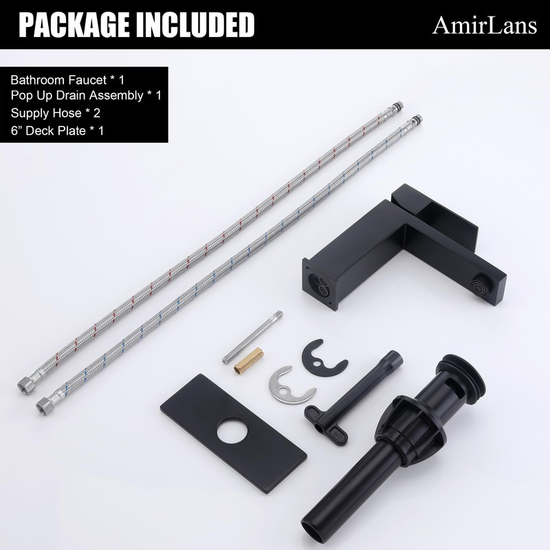 AmirLans Black Faucet Bathroom, Stainless Steel Matte Black Bathroom Faucet
