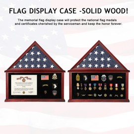 Zmiky Large Burial Flag Display Case American Flag Solid Wood Display Case Fits a 5 X 9.5 Flag Folded Military Shadow Box Flag Display Case with Certificate Holder Mahogany Finish