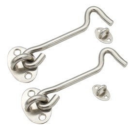 Pack of 2 Storm Hooks with Eyelet, Stainless Steel Cabin Hooks, Stainless Steel Window Hooks, 75 mm for Garage Door, Window, Gate, Fence, Window, Cabin Door, or Shed with Mounting Screws
