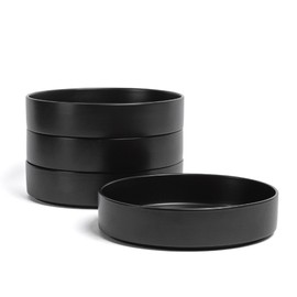 over&back Stackable Dinner Bowl Set - Stoneware Dishes - Comes with 4 Dinner Bowls - All-Occasion Place Settings Perfect for Pasta, Salads, Snacks - 8.3" x 8.3" x 1.9" - 40oz - Semi-Matte Black