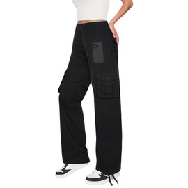 YINTOON 🏆 High Waist Stretch Cargo Pants Women 6 Pockets Relaxed Fit Straight Wide Leg Y2K Pants (US, Alpha, Large, Regular, Regular, Black)