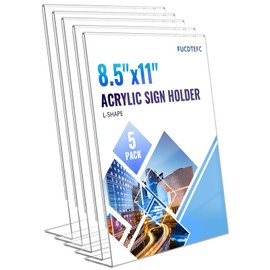 FUCDTEFC 5 Pack Acrylic Sign Holder 8.5x11, L Shape Clear Plastic Display Standing, Vertical Slanted Sign Holder for Pictures Sign Holder Flyer Menu Brochure Holders for Restaurants, Office, Store