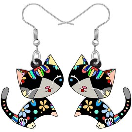 RAIDIN Acrylic Cat Fish Hook Earrings for Women Girls Cute Colorful Cat Dangle Drop Earrings Animals Jewelry for Gifts Party Birthday Charms (Crow)