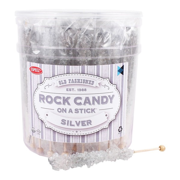 Extra Large Rock Candy Sticks: 36 Original Lollipop - Silver Rock Candy Sticks - Individually Wrapped - Espeez Crystal Rock Candy for Candy Buffet, Birthdays, Weddings, Receptions and Baby Shower