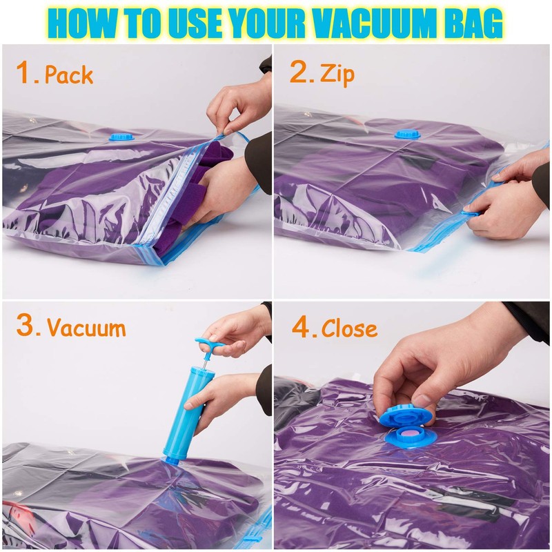 Vacuum Storage Bags (Small 6 Pack), Double-Zip Seal and Leak