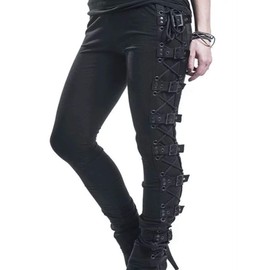 xxxiticat Women's Sexy Black Satin Side Lacing Solid Pants Long Bodycon High Waist Bandage Slim Thick Lace Up Leggings(9390,BL,L)