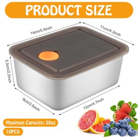 Supkiir 10 Pack Stainless Steel Food Containers with Lid, 20oz Small Leak-proof Lunch Containers Dishwasher & Freezer Safe Snack Containers, Reusable Airtight Bento Box for Lunch Leftovers Meal Prep