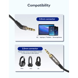 Mr Rex 3.5mm to 2.5mm Aux Cable Cord for Bose 700 QuietComfort QC45 QC35II QC35 QC25 Noise Cancelling Headphones, JBL E45BT E55BT E65BTNC Bluetooth Earphone, Audio Replacement Wire (1-Pack, 16FT)