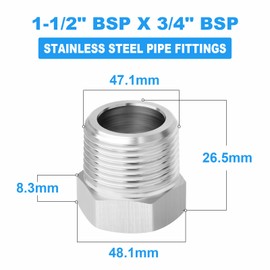 ERGAOBOY Pack of 2 304 Stainless Steel Reducing Sleeves, 1 x 1/2 BSP Male Thread to 3/4 Inch BSP Female Thread, Reducing Adapter Converter