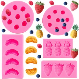 Rainmae 5 Pcs Fruit Shaped Jelly Molds 3D Mini Pineapple Strawberry Blueberry Orange Silicone Fondant Chocolate Molds For Gummy Cookie Pastry Mold for Cupcake Topper Decorating Sugar Craft Gum Paste