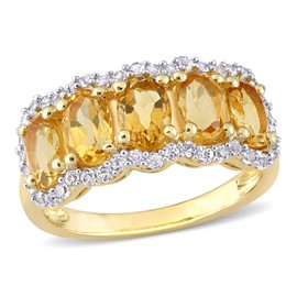 Abbie+Cleo Womens Oval Cut Yellow-Orange Citrine and White Topaz Gemstone Wide Band Ring in Yellow Gold Flash Plated Sterling Silver, Size 8