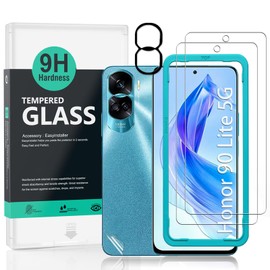 Ibywind Mica para Honor 90 Lite 5G,2 Piezas Dureza 9H Cristal Templado y Protector de Lente de Cámara,Fácil de Instalar,Compatible Detector Huellas,Anti Arañazos,Sin Burbujas