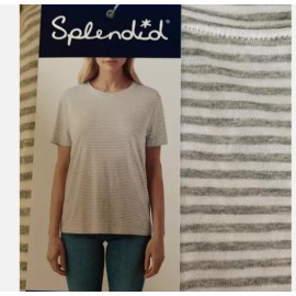 SPLENDID WOMEN'S STRIPE SHORT SLEEVE CREW NECK (GRAY/WHITE M)NWT