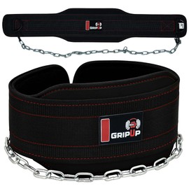GripUp Dip Belt for Weight Lifting Dipping, Gym Belt 36'' Heavy Duty Adjustable Steel Chain 6” Neoprene Padded Back Support for Chin Pull Ups Training Powerlifting Bodybuilding Squat Exercise