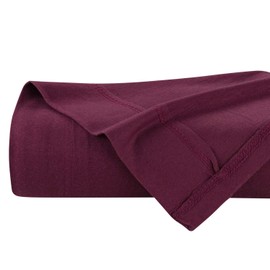 DELANNA Jersey Knit FLAT Sheet Soft Breathable Cotton Rich T-Shirt Jersey Top Sheet Only (RED, FULL)