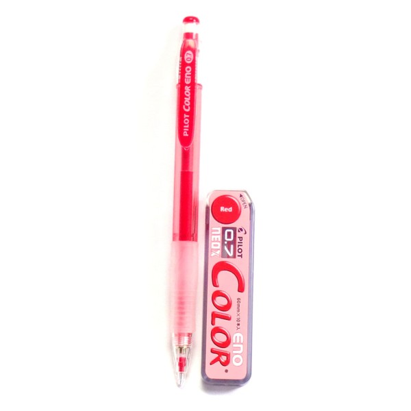 Pilot Color Eno Red Set, 0.7mm Mechanical Pencil + Mechanical Pencil Lead 0.7mm, Red, 10 Leads(Japan Import)