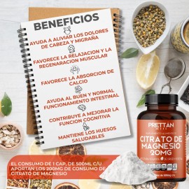 Citrato De Magnesio Prettan Suplemento En Capsulas 500mg Sin Sabor