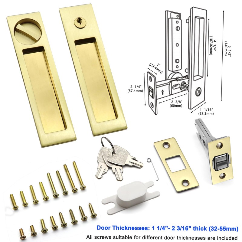 Dontay Pocket Door Handle with Lock and Edge Pull, Narrow