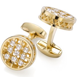 Luxurious Crystal Cufflinks for Men with Gift Box, Gold Tone Cuff links for Men's Dress Shirts and French Cuff Shirts on Birthday Party Wedding Anniversary