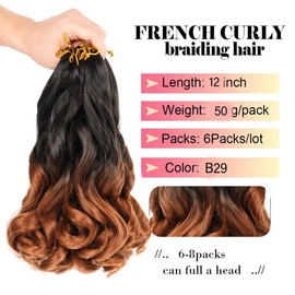 WIPPORYA French Curly Braiding Hair 12 Inch 6 Packs Black Loose Wave Bouncy Crochet Hair Pre Stretched 50g/pack Yaki Curly Braiding Hair for Black Women Hair Extensions (12inch B29(pack of 6))