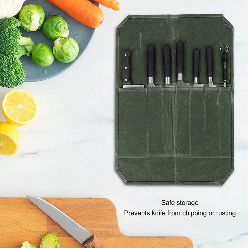 Chef Knife Roll Bag Portable Waterproof Waxed Canvas Knife Carrier