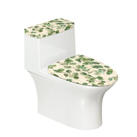 KUIFORTI Toilet Seat Cover Set - 2 Piece Green Leaves Toilet Tank Cover for Bathroom Decor - Fits Most Standard Toilet Lid - Machine Washable