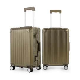 KANGSHILU Mvst Luggage Premium All Aluminum Magnesium Carry On 20'' Lightweight Metal,Suitcase with Spinner Wheels Built-in Toiletry Set, Luggage Protector（silvery） (Brown, 20inch)