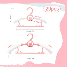 JurciCat Pack of 20 Children's Clothes Hangers Children's Clothes Hangers Extendable Plastic with Stackable Bear Hooks for Children's Clothing and Baby