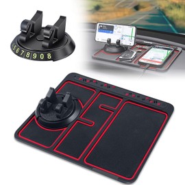 Antirutschmatte mit Handyhalterung,Rutschfestes Telefonpad 4 in 1,Multifunktionales Telefonpad Für Das Auto,360° drehbarer Handyhalter
