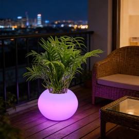 CNCEST Round LED Flower Pot Light,Rechargeble Flower Planter Light w/Remote,16 Dimmable Colors LED Planters Pot Outdoor,Waterproof Ice Bucket for Patio Garden Decor (Round,13.8x9.5)
