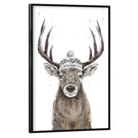 artboxONE Poster with Black Frame 60 x 40 cm Deer Animals Let's Go Outside - Picture Deer Beanie Deer