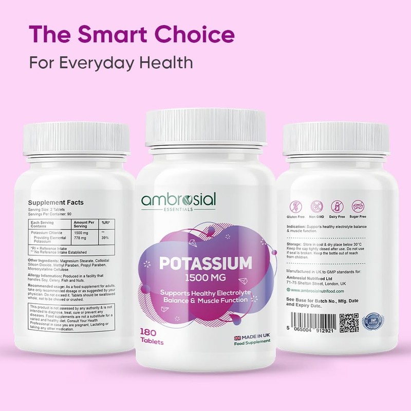 Ambrosial Potassium Chloride 1500 mg – High Strength Potassium Supplement