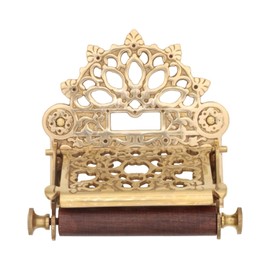 Polished Brass French Victorian Toilet Paper Holder w Fan Top Vintage Antique Replica