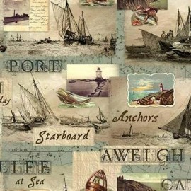 Springs Creative Costal Waters Boat Patches 100% Cotton Fabric by The Yard