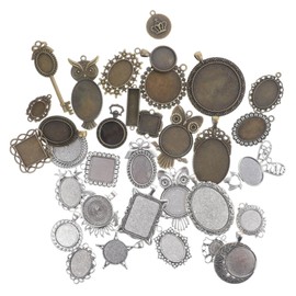 TEHAUX Pack Vintage Style Alloy Jewelry Making Bezel Trays Pendant DIY Base for Necklace Bracelet Smooth Surface