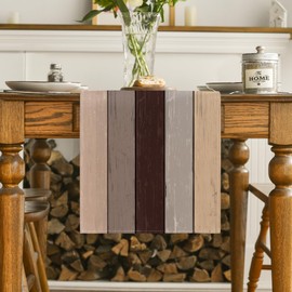 Artoid Mode Brown Retro Rustic Wood Texture Table Runner, Seasonal Spring Kitchen Dining Table Decoration for Home Party Decor 13x72 Inch