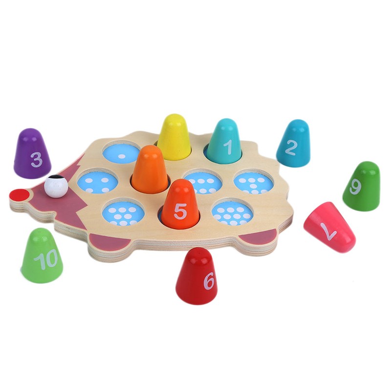 Children Wood Math Number Counting Matching Game Hedgehog Shaped Puzzle