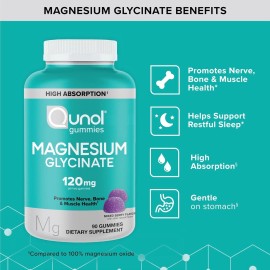 Qunol Magnesium Glycinate Gummies for Adults, 120Mg, Mixed Berry 90CT, Exp:10/26