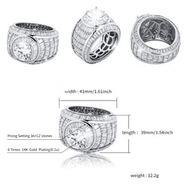 TOPGRILLZ Geometric Iced Out Simulated Diamond Cluster Wedding Ring surround CZ Jewelry 14K Gold Plated Hip Hop Fashion Big Rapper Ring Luxury Jewelry Gift For Men Women-S11