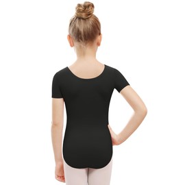Black Leotard for Girls Ballet Dance Outfits With Short Sleeve Round Neck Gymnastics Leotards(Black,8-10T)