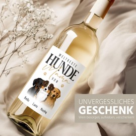 SpecialMe® Weinetiketten personalisiert Hunde Mama Hundefiguren mit bis zu 3 Namen anpassbar Geschenkidee Hundebesitzerin Weiss unisize