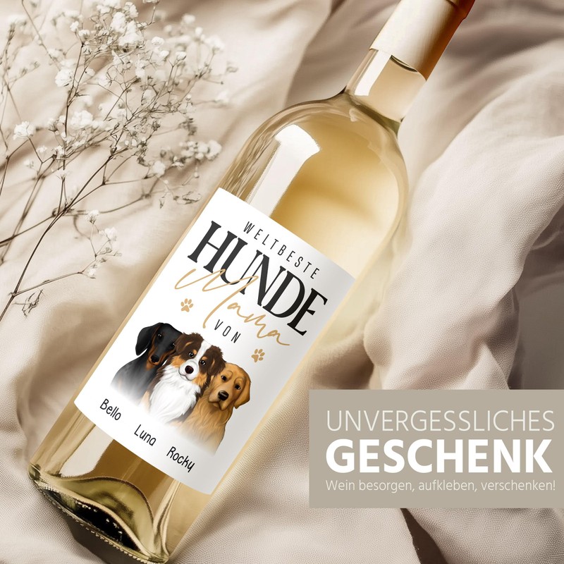 SpecialMe® Weinetiketten personalisiert Hunde Mama Hundefiguren mit bis zu 3
